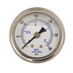 202L-254CF PIC Gauge 2-1/2" Stainless Case Brass Internals Back Center Mount 1/4" MPT 30/0/150 Gauge Glycerin Filled