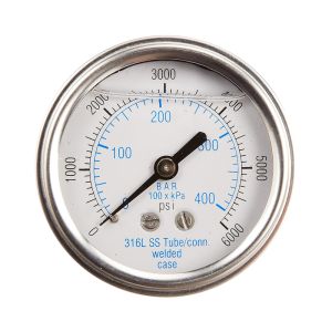 303LFW-254CE PIC 2-1/2"  Liquid Filled Stainless Gauge -30 TO 100 # 1/4 Back Connection U-Clamp Panel Mount