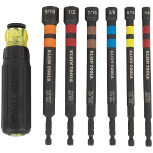 32950 Klein Tools Hollow Magnetic Color-Coded Ratcheting Power Nut Drivers, 7-Piece