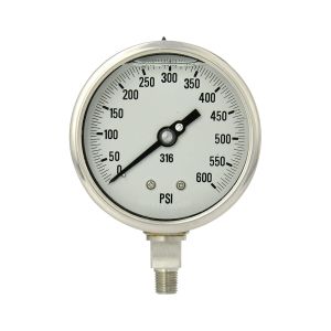 4001-4LK-GF/AMMONIA PIC 4",1/4"  Lower mount, All Stainless Steel, Glycerin filled, Custom dial to be 30/0/600 Ammonia pressure only