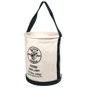 5109P Klein Tools Canvas Bucket, Wide Straight-Wall with Pocket, Molded Bottom, 12-Inch