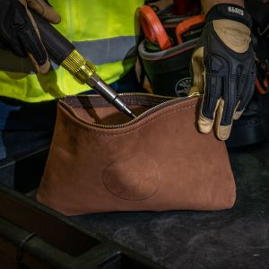 5139L Klein Tools Zipper Bag, Top-Grain Leather Tool Pouch, 12-1/2-Inch