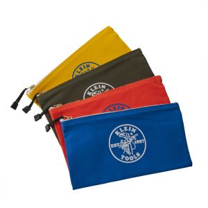 5140 Klein Tools Zipper Bags, Canvas Tool Pouches Olive/Orange/Blue/Yellow, 4-Pack