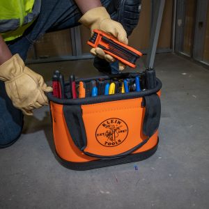 5144HBS Klein Tools Hard-Body Bucket, 15-Pocket Oval Bucket, Orange/Black