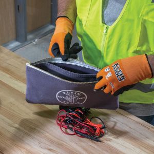 55578 Klein Tools Zipper Bag with Divider, Canvas Tool Pouch, 7-Inch, Gray