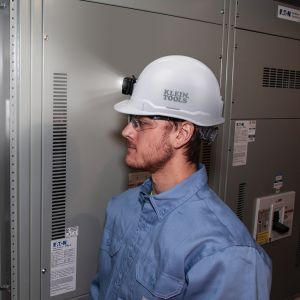 60107RL Klein Tools Hard Hat, Non-Vented, Cap Style with Rechargeable Headlamp, White