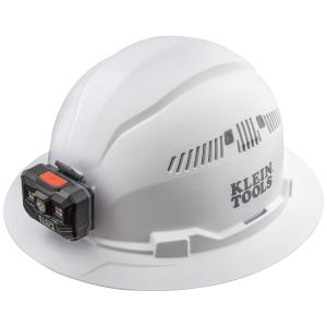 60407RL Klein Tools Hard Hat, Vented, Full Brim with Rechargeable Headlamp, White