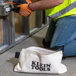 62042 Klein Tools Zipper Bag, Extra-Long Canvas Tool Pouch, 16-Inch, Natural