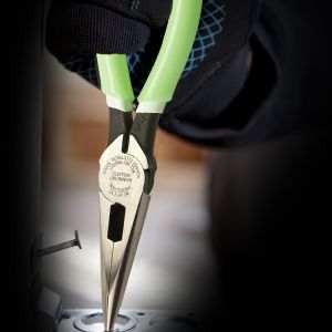 D203-8-GLW Klein Tools Pliers, Needle Nose Side-Cutters, High-Visibility, 8-Inch
