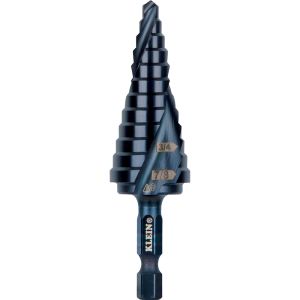 QRST14 Klein Tools Step Drill Bit, Quick Release, Double Spiral Flute, 3/16 to 7/8-Inch