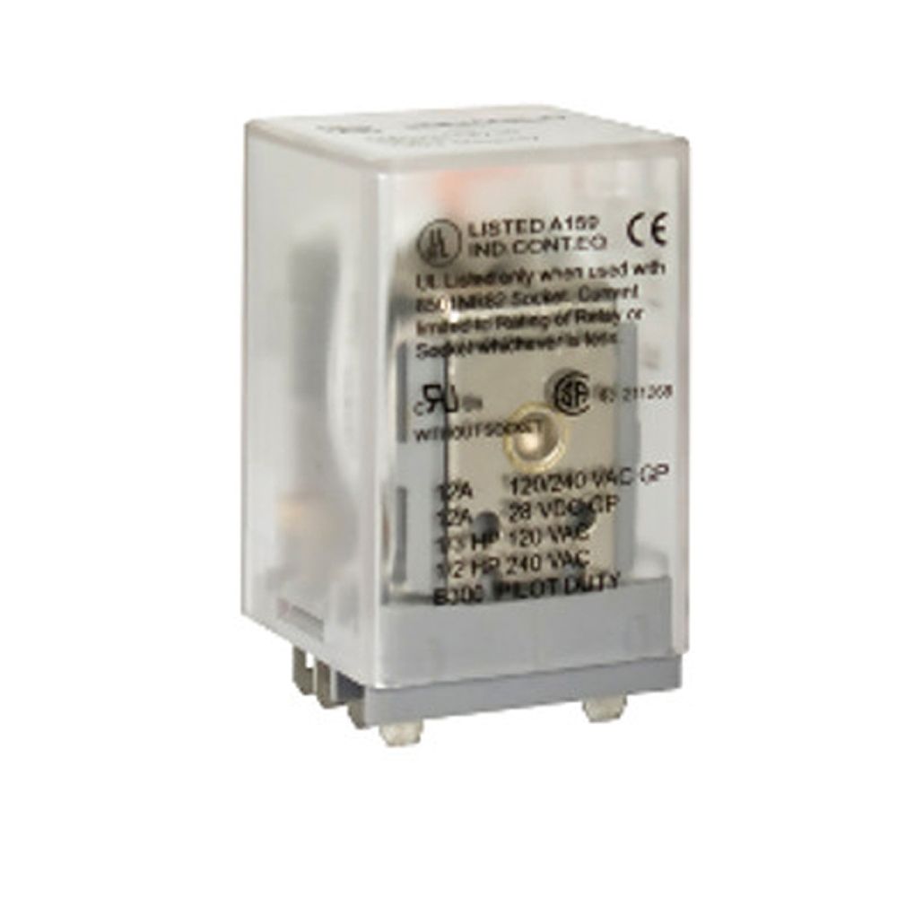8501KUR12P14V20 Square D Plug In Relay, Type Ku, Blade, 0.5 Hp At 240 VAC,  10A Resistive At 120 VAC, 8 Blade, Dpdt, 2 No, 2 Nc,