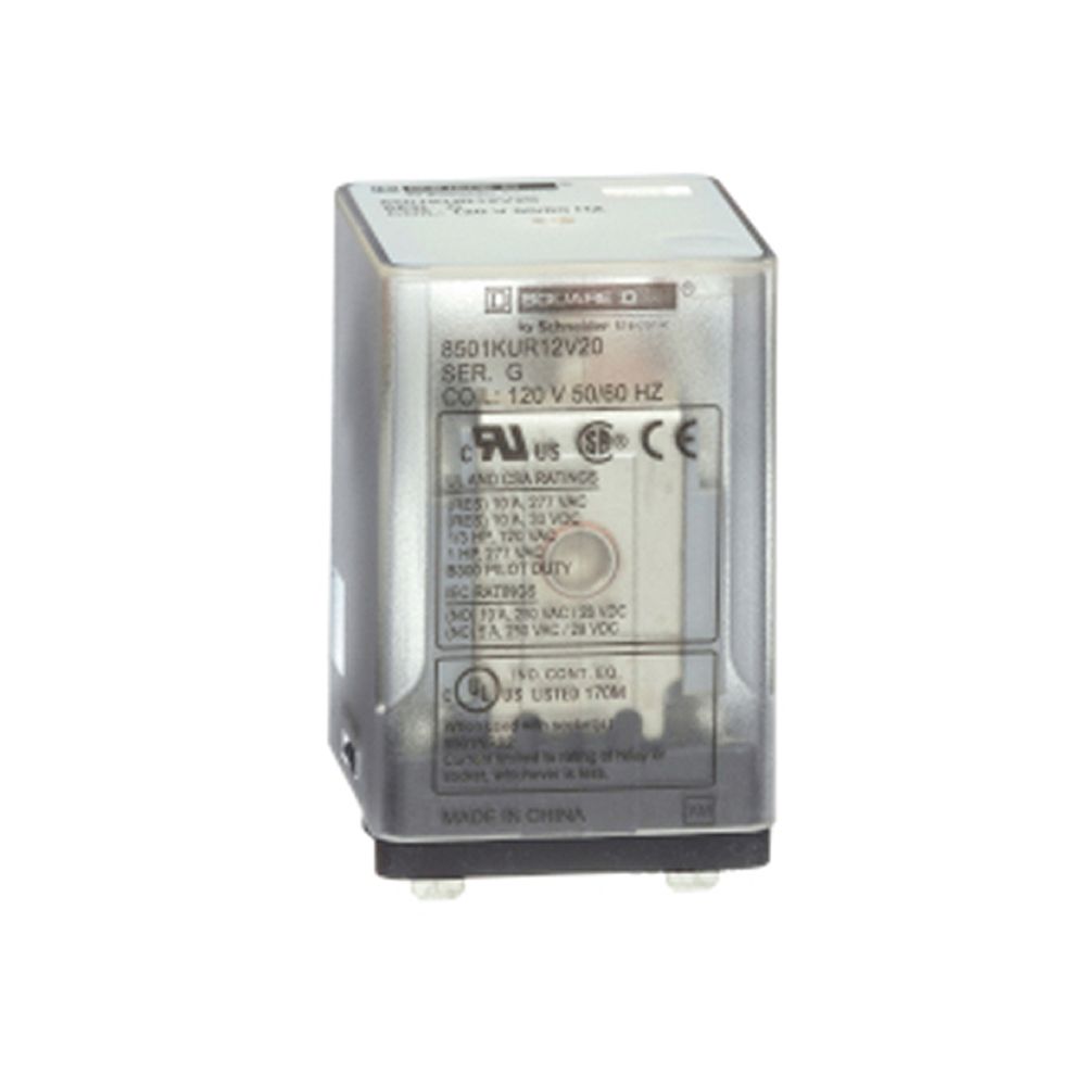 8501KUDR12V53 Square D Plug In Relay, Type Ku, Blade, 0.5 Hp At 240 VAC,  10A Resistive At 120 VAC, 8 Blade, Dpdt, 2 No, 2 Nc, 24