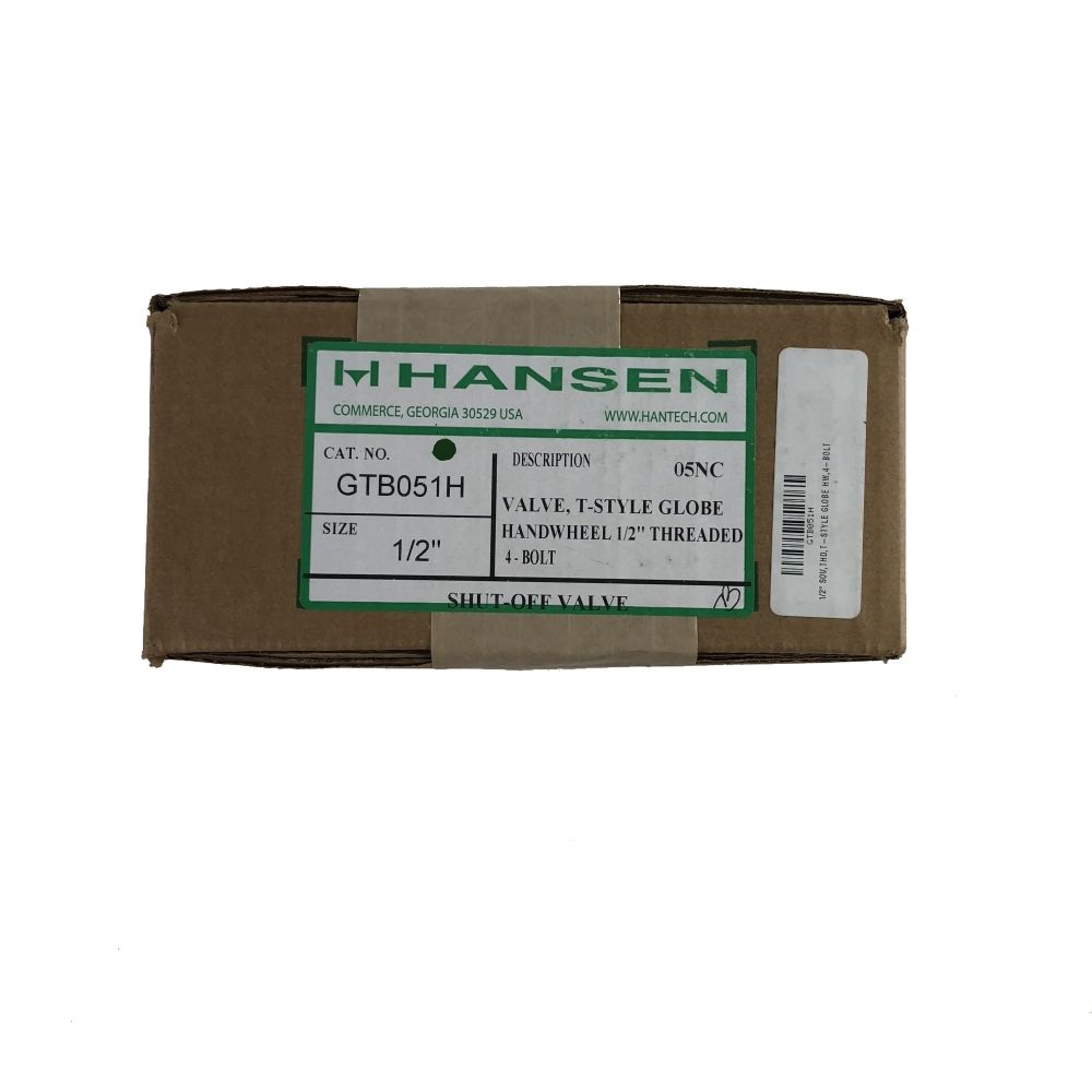 Hansen GTB051H, Valve, T-Style Globe Handwheel 1/2 Threaded, 4-Bolt