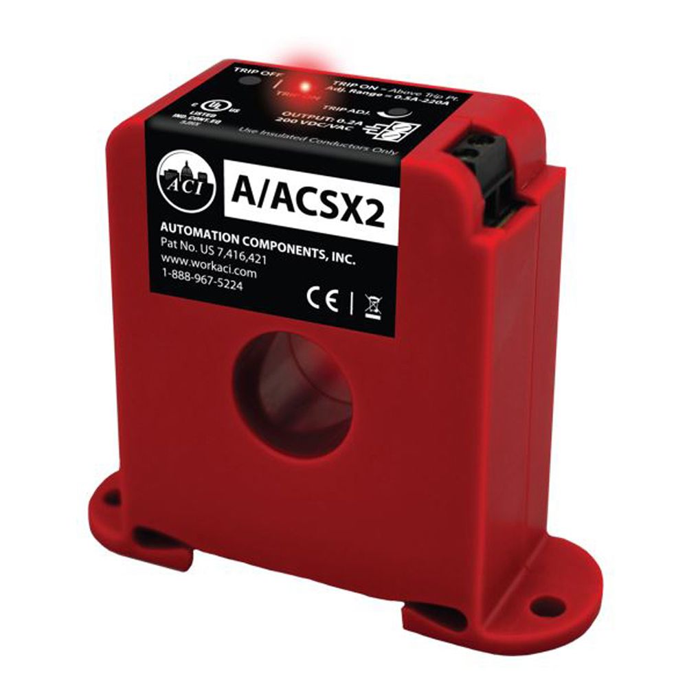A/ACSX2 Automation Components Inc (ACI) Adjustable Current Switch, DIN Rail, Solid Core, NC, 0.5 to 220A Trip Point, 0 to 250A Range 142354