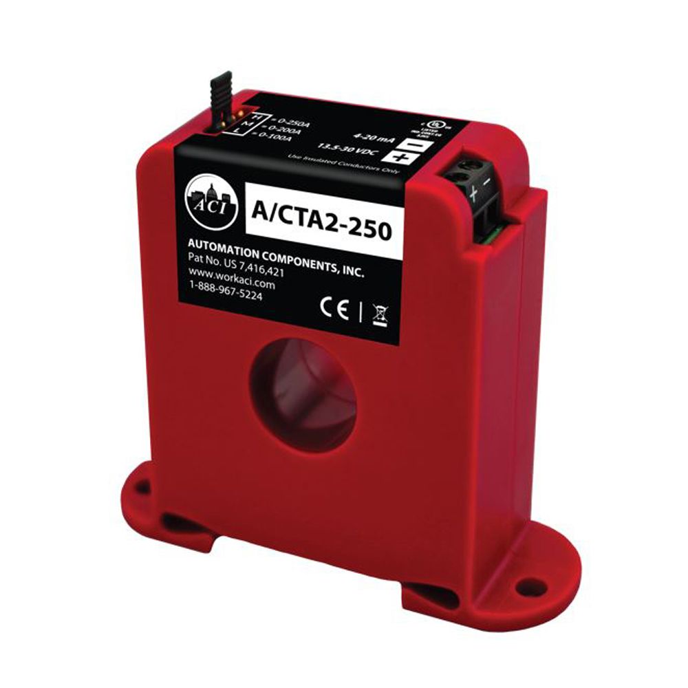 A/CTA2-250 Automation Components Inc (ACI) Analog Current Sensor, 4-20mA, DIN Rail, Solid Core, 0-100, 0-200, 0-250 Amp (Default) 142377