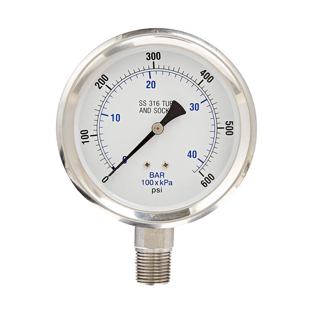301DFW-254W PIC Gauges Pressure Gauge, 2-1/2" Dial, 0-20000 Psi, 1/4" Lower Mount, Stainless Steel Case, 316Ss Internals, Dry/Fillable, Welded Connection