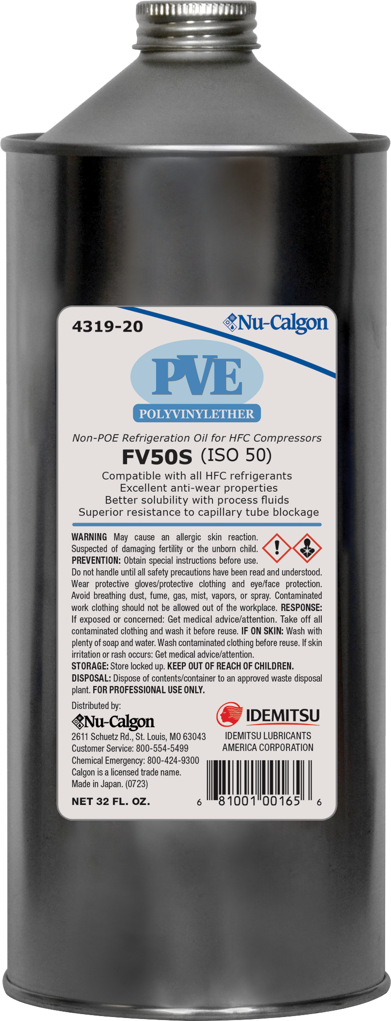 4319-20 Nu-Calgon Refrigeration Oil, PVE-FV50S 1 qt.
