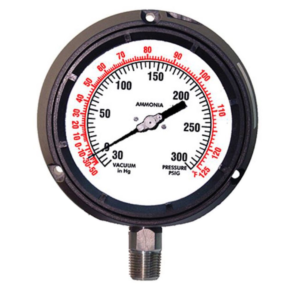 4504-4RE PIC Gauges Process Pressure Gauge, 4 1/2" Dial 0-100 Psi, 1/4" Back Mount, 316 Ss Tube & Socket, Black Aluminum Safety Case, Panel Mount Front Flange, Dry/Fillable