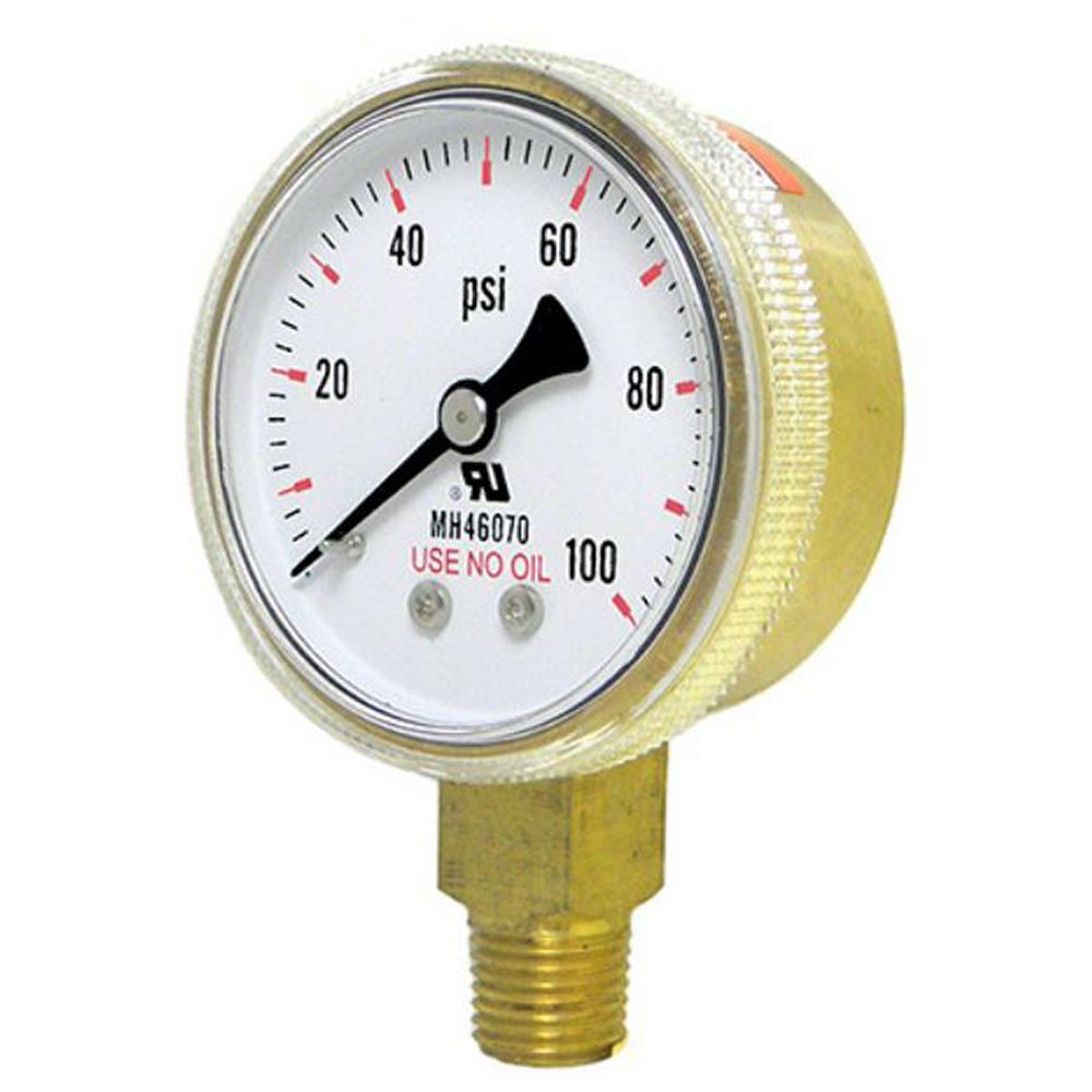 501D-UNO-254Q PIC Gauges Pressure Gauge, 2-1/2" Dial, 0/4000 Psi, 1/4" Lower Mount, Oil Free Gauge, Polished Brass Case & Copper Alloy Internals, Twist On Plastic Lens