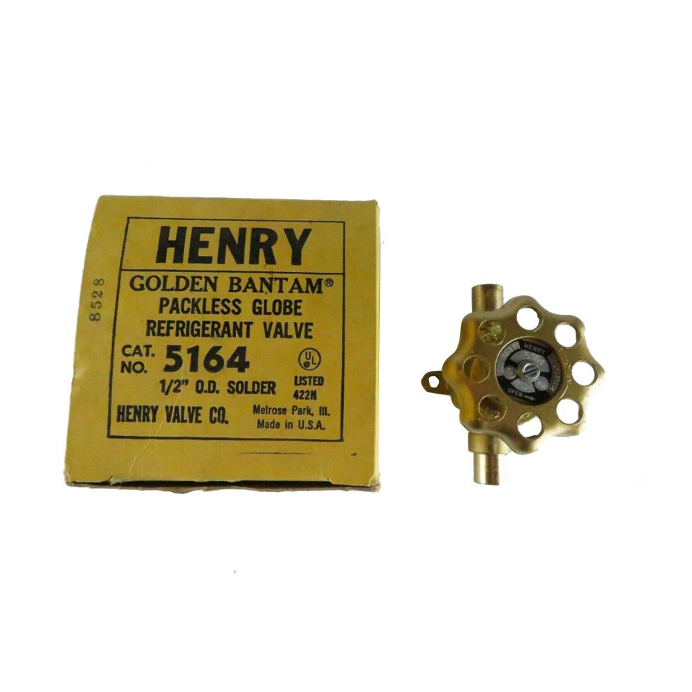 5164 Henry Packless Valve, Brass Globe Type Shut Off Golden Bantam 1/2" ODS