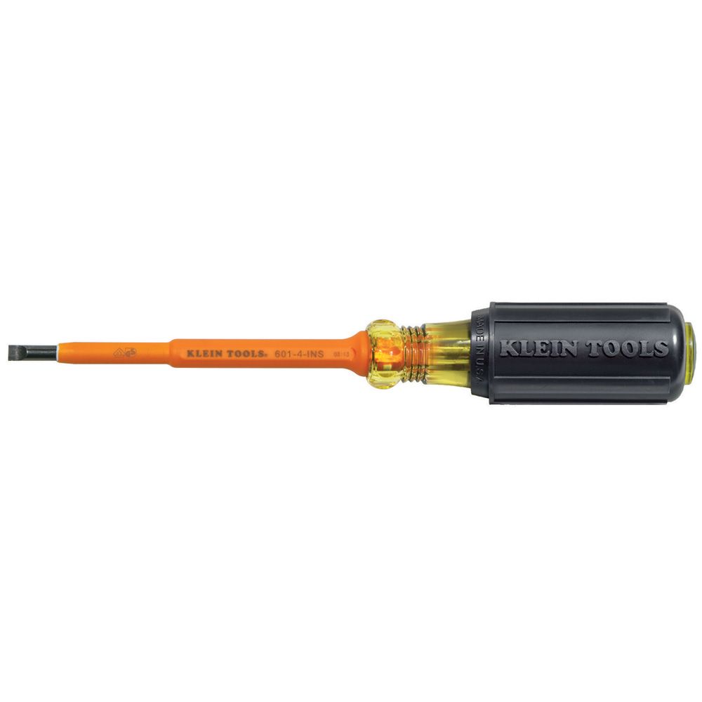 601-4-INS Klein Tools Insulated Screwdriver, 3/16-Inch Cabinet, 4-Inch Round Shank