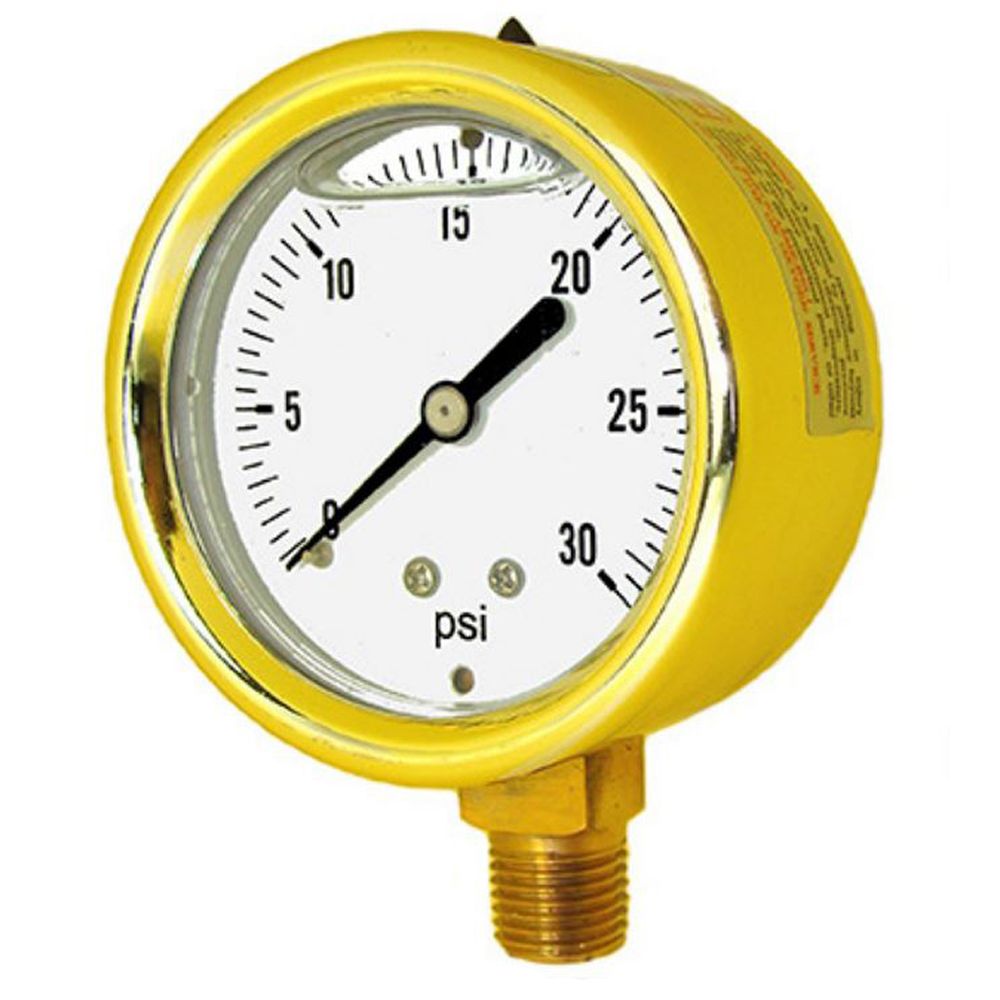 601L-254T PIC Gauges Pressure Gauge, 2-1/2" Dial, 0-7500 Psi, 1/4" Lower Mount, Forged Brass Case & Brass Internals, Glycerine Filled