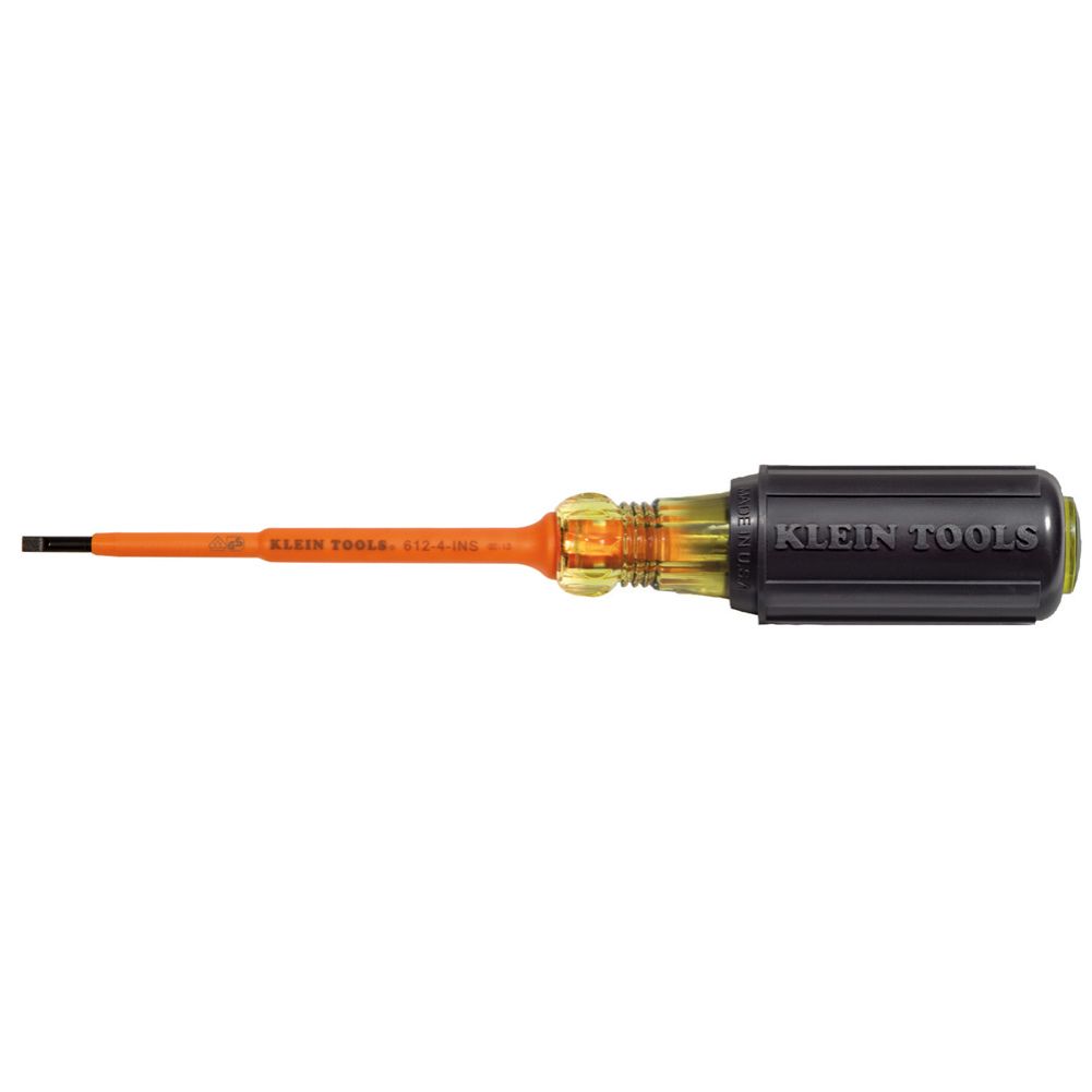 612-4-INS Klein Tools Insulated Screwdriver, 1/8-Inch Slotted, 4-Inch Round Shank