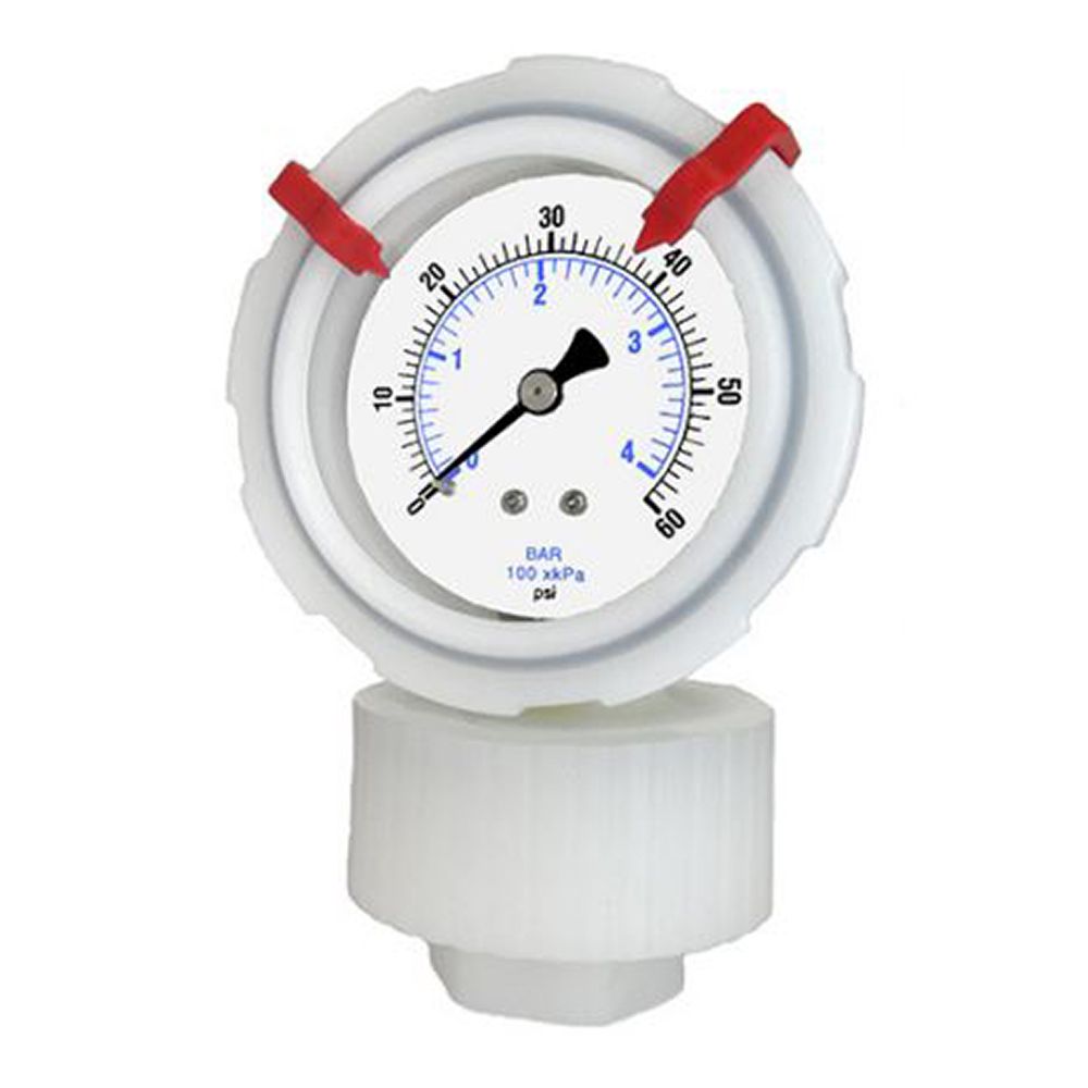701DDS-T-254D PIC Gauges Pressure Gauge, 2-1/2" Dial, 0-60 Psi/Bar/Kpa, 1/4" Fnpt, White Pvdf Case W/ Ptfe Ds, Glycerine Filled