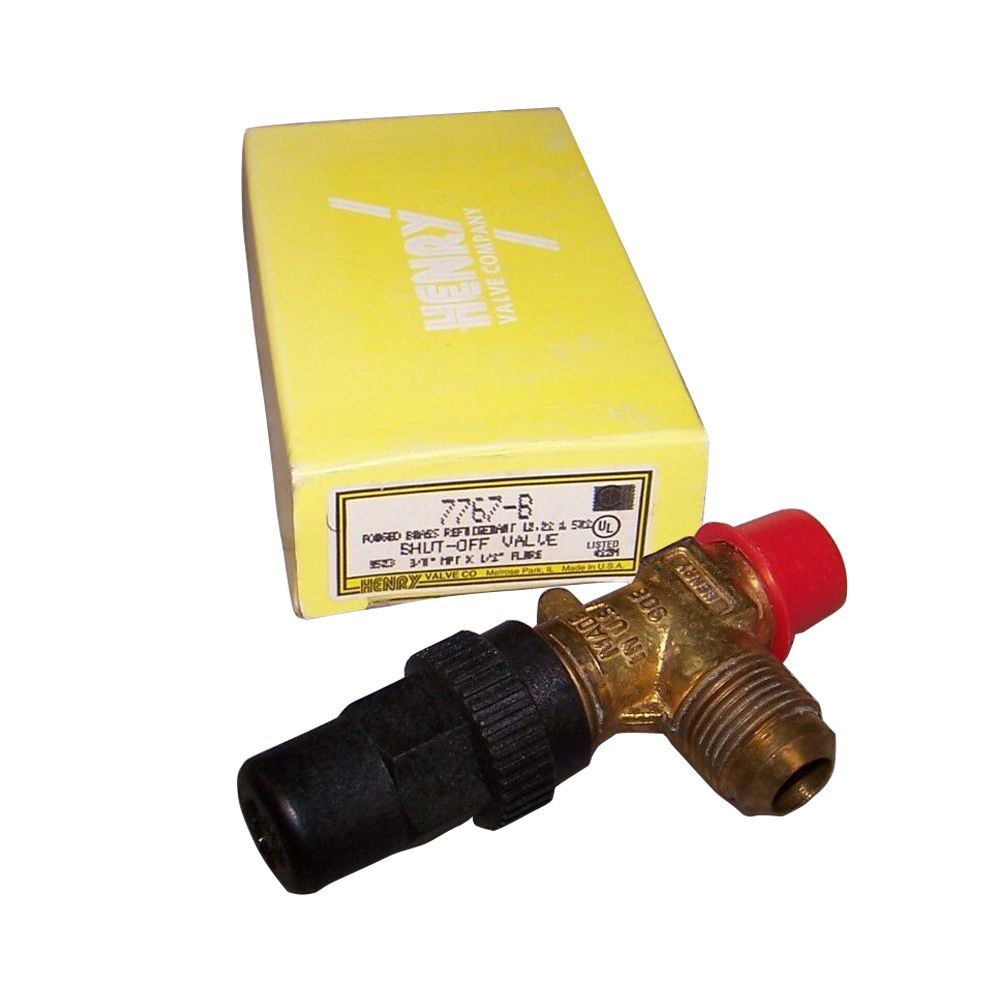 7767-B Henry Packless Valve, Brass Seal Cap Angle Shut-Off 3/8" MPT x 1/2" FL