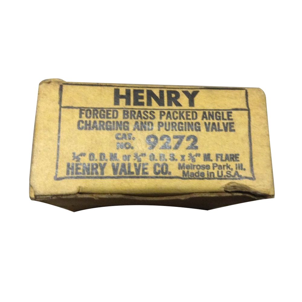 9272 Henry Packless Valve, Brass Seal Cap Angle Charging and Purging 3/8" ODS X 3/8" FL