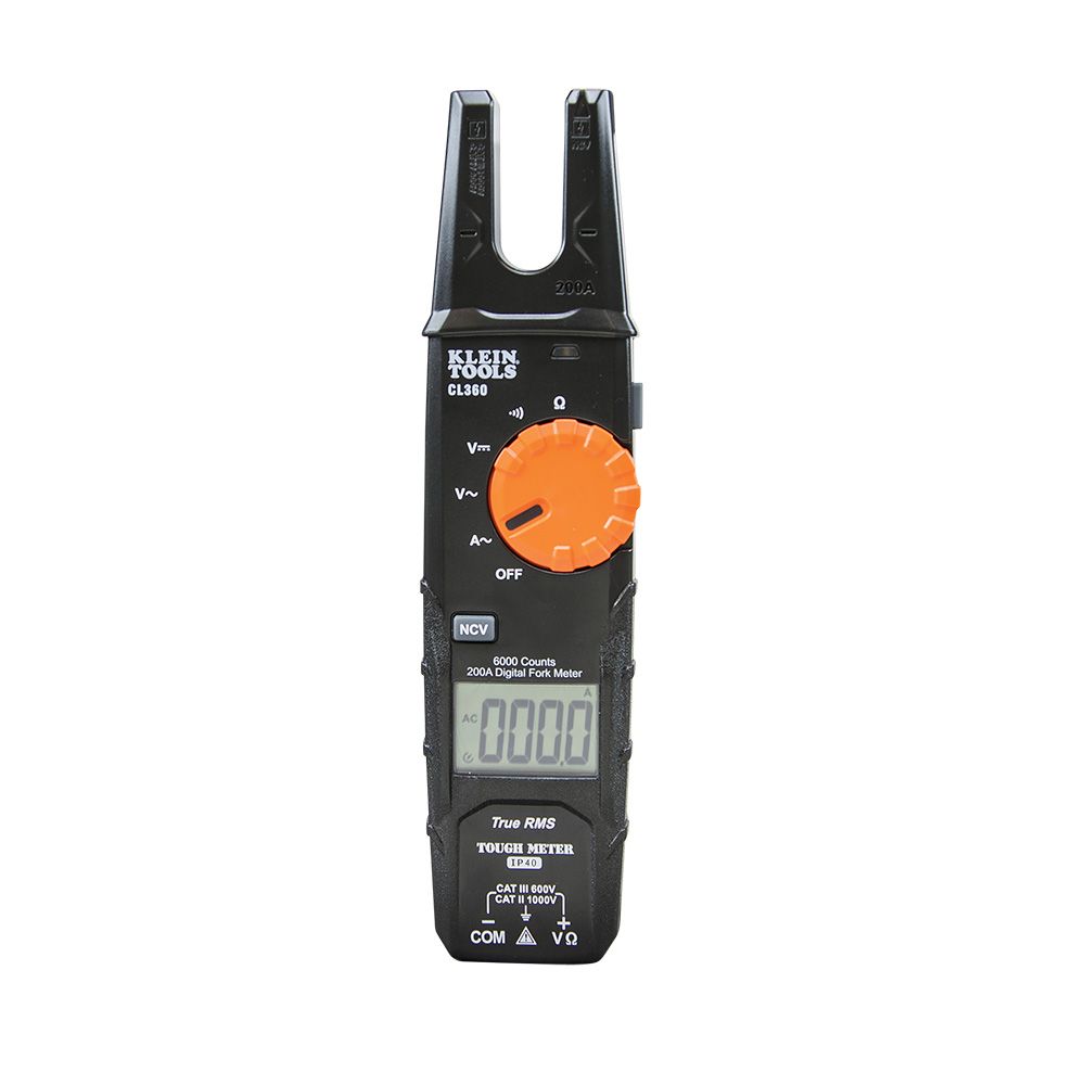 CL360 Klein Tools Electrical Tester, Open Jaw Fork Meter, AC Auto-Ranging, 200 Amp