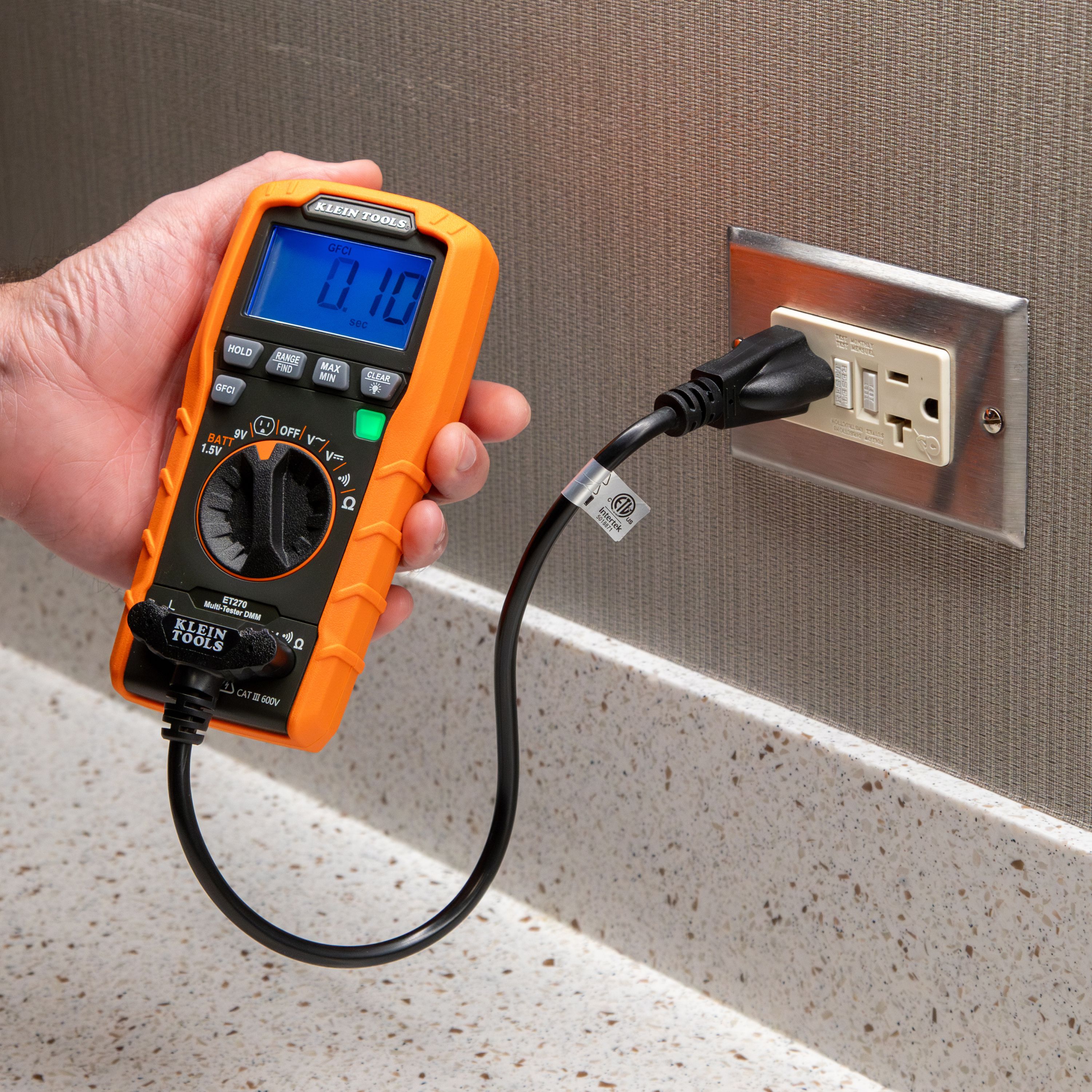 ET270 Klein Tools Auto-Ranging Digital Multi-Tester with Standard/GFCI Receptacle Tester