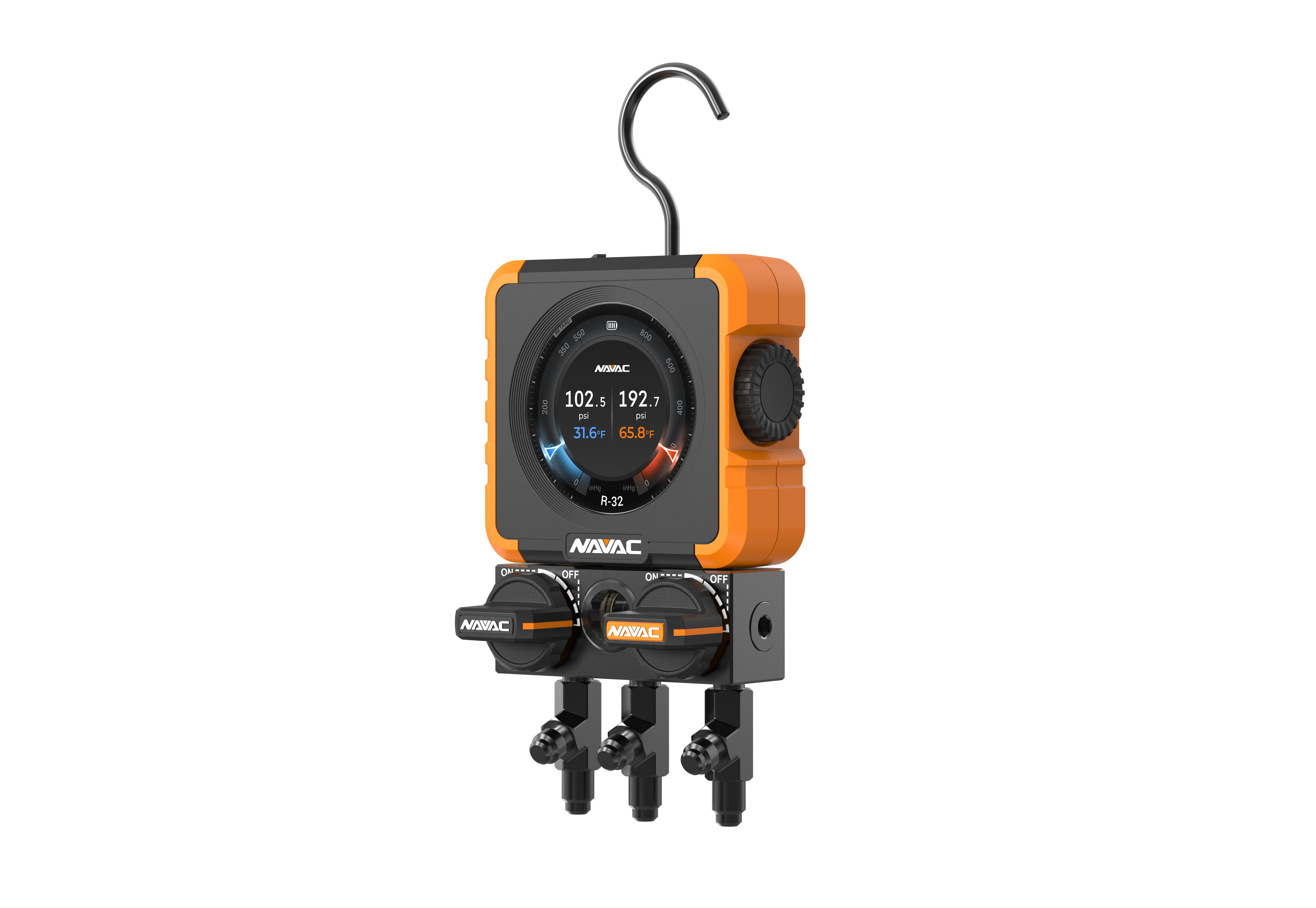 N1DX NAVAC Flex 1 Manifold Gauge, Digital Display, HD Color Graphic Interface, 100 Refrigerants, A2L