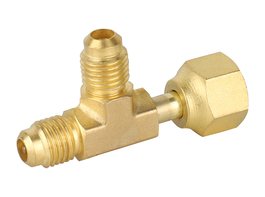 F1022 NAVAC 1/4 Access Tee Connector w/ Depressor - 1/4 FE SAE x 1/4 FE SAE Swivel, Nut on Run, 3 PK