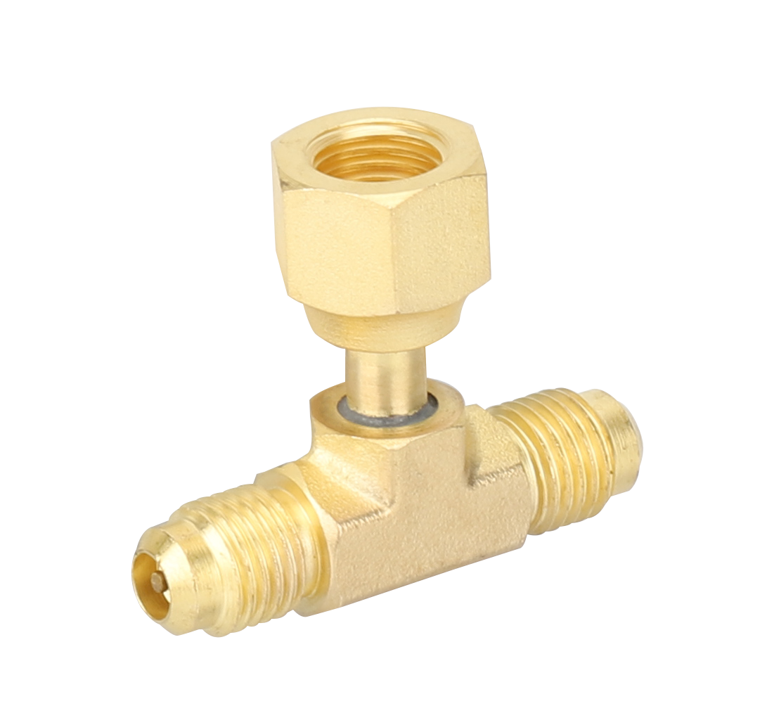F1025 NAVAC 1/4 Access Tee Connector w/o Depressor - 1/4 FE SAE x 1/4 FE SAE Swivel, Nut on Branch, 3 PK
