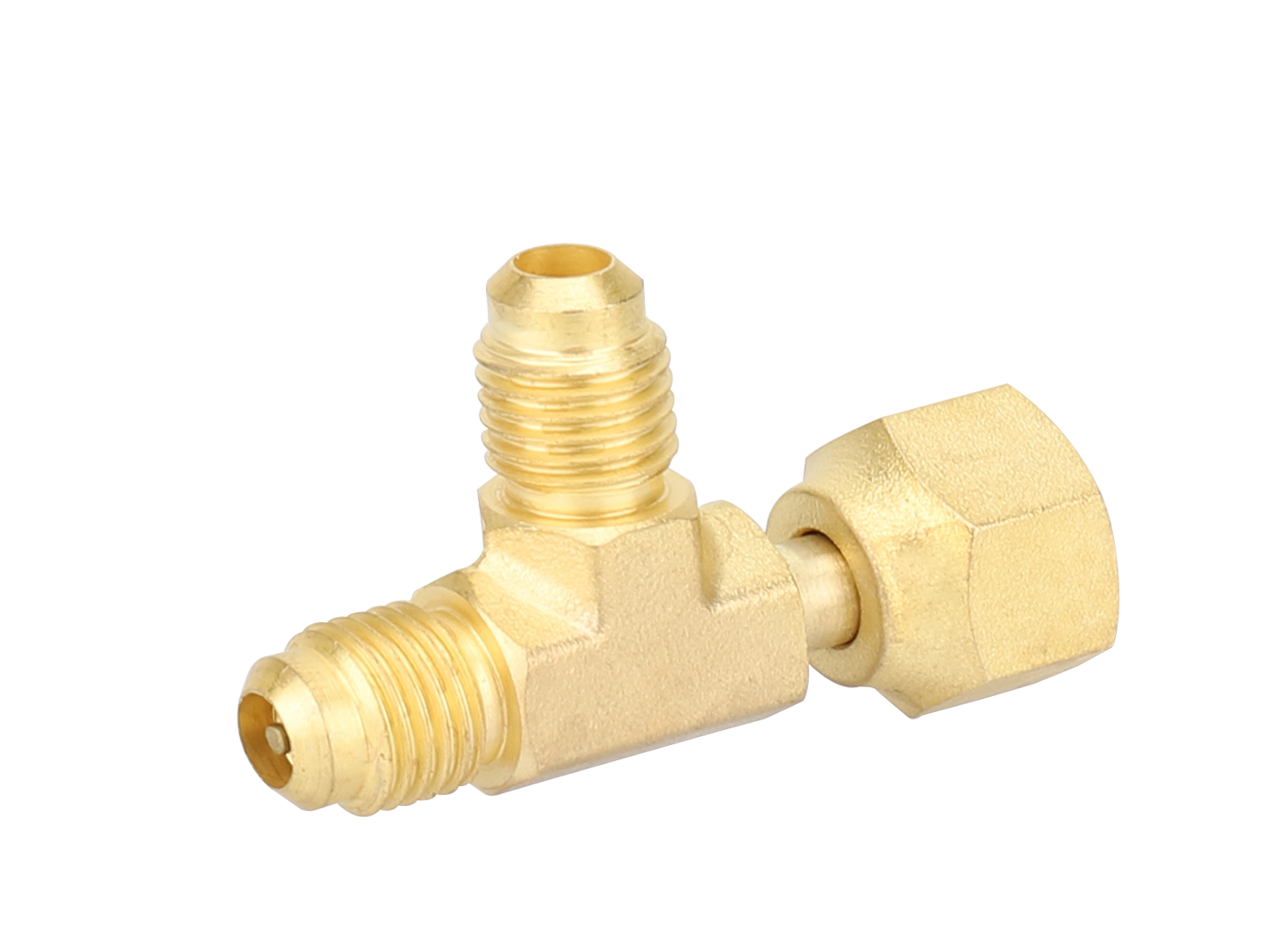 F1027 NAVAC 1/4 Access Tee Connector w/o Depressor - 1/4 FE SAE x 1/4 FE SAE Swivel, Nut on Run, 3 PK