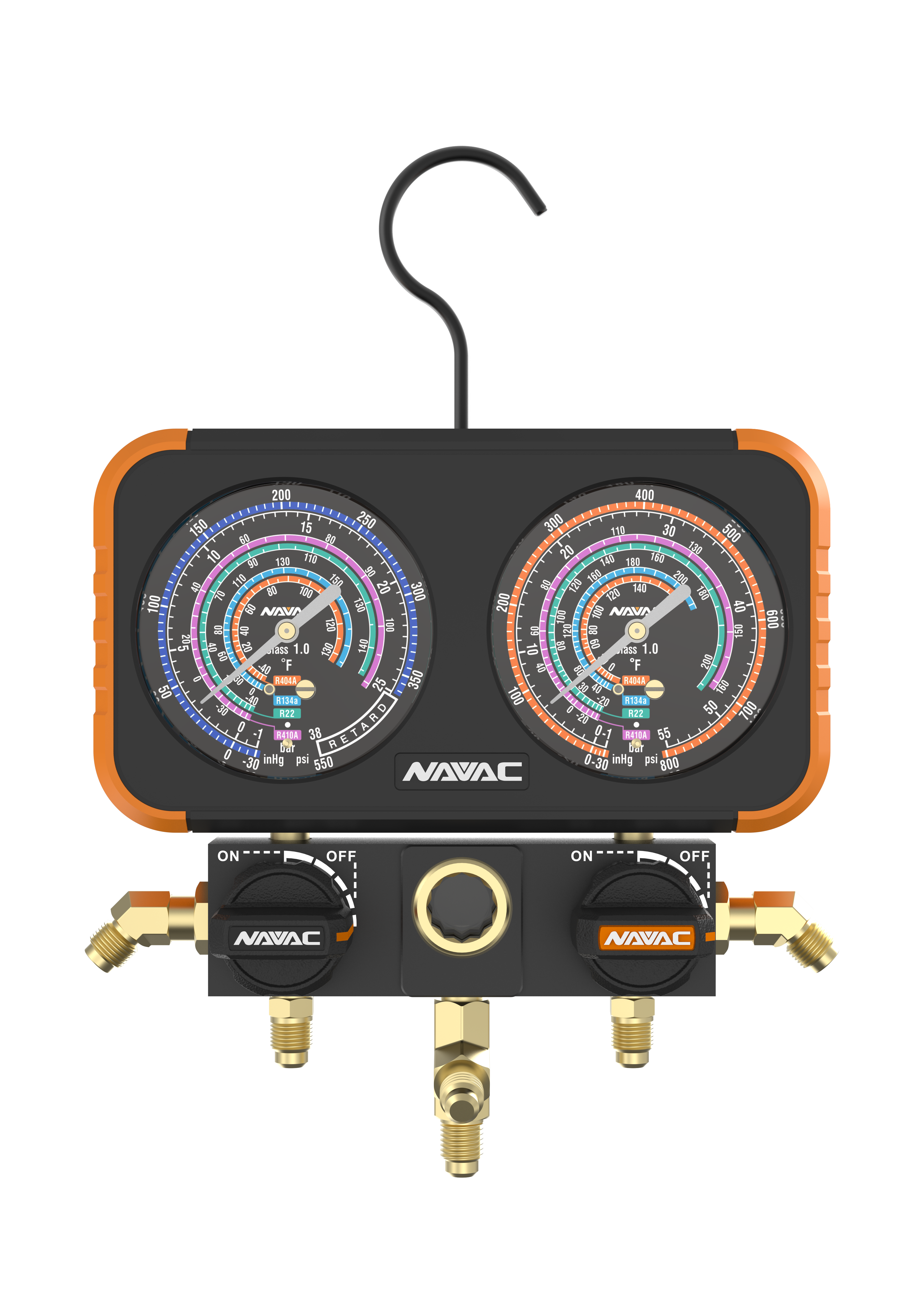 N2A4 NAVAC Manifold Gauge, 3-1/8OD, Aluminum Body, R22/410A/134a/404A, No Hoses