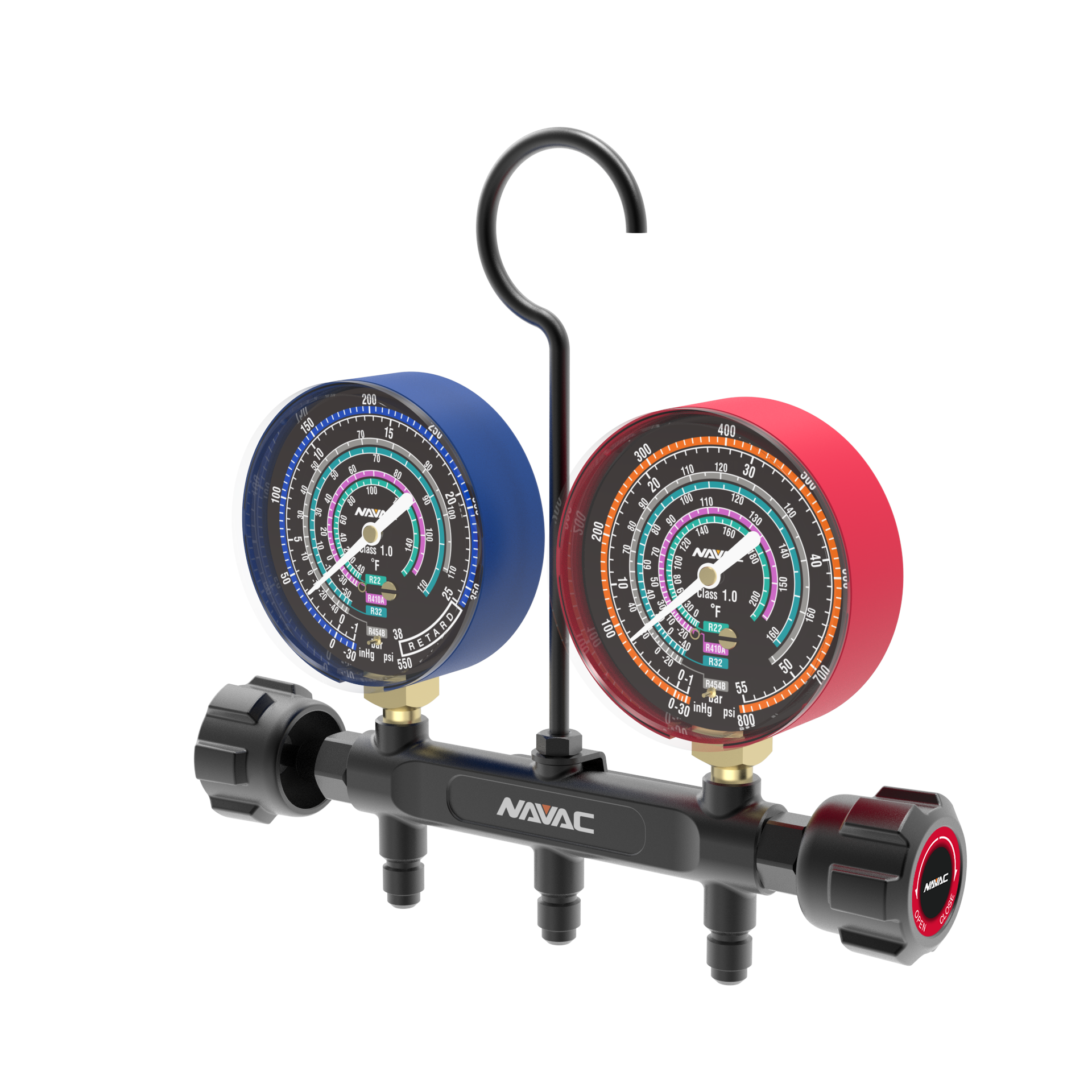 NAVAC NMG12A Pro Series Manifold Gauge, 3-1/8" OD, Brass Body, R454B/32/410A/22