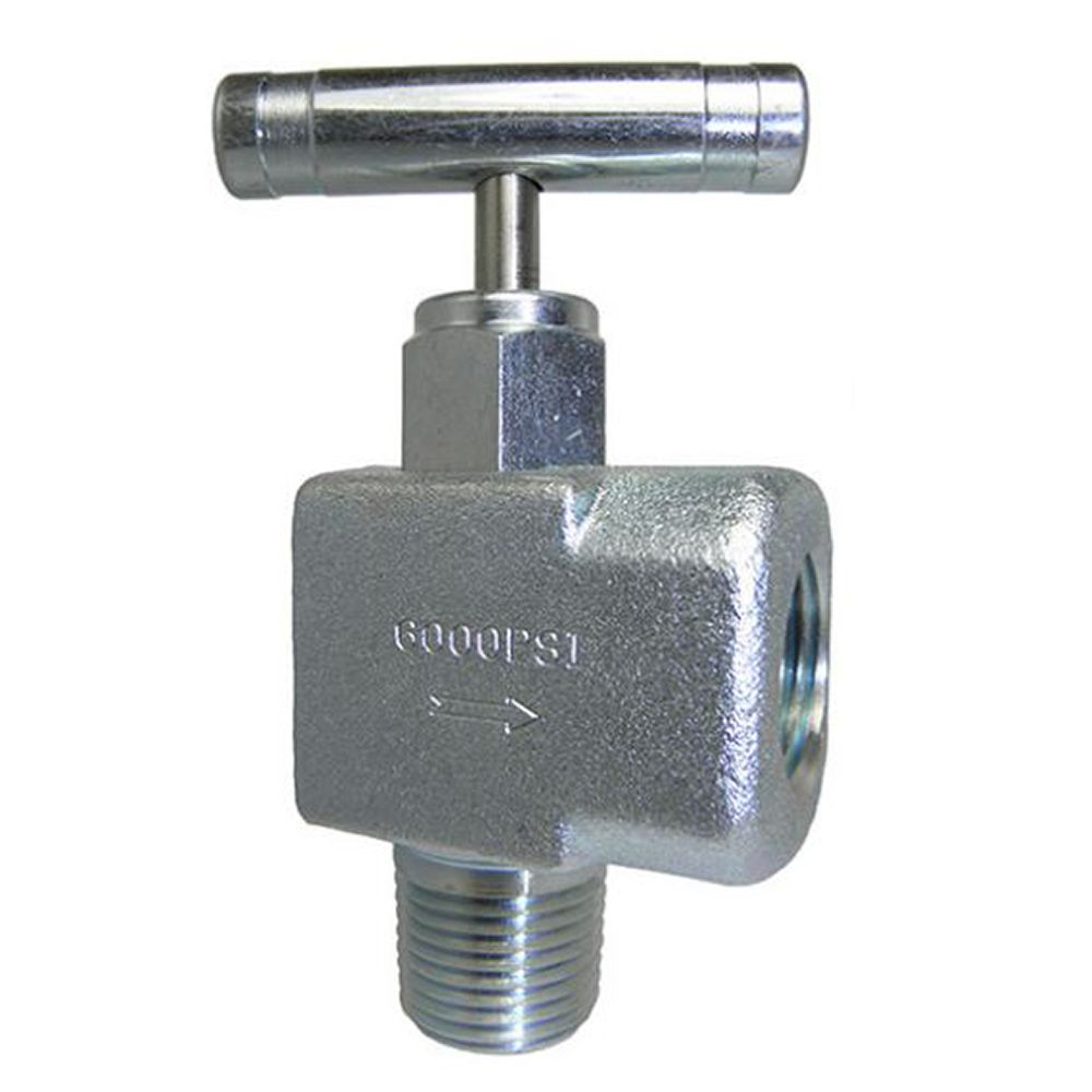 NV-CS-1/4-HS-90-MXF PIC Gauges Needle Valve, 1/4 Mxf, Angle 90, Carbon Steel, 10K Psi, Hard Seat (Hyd)