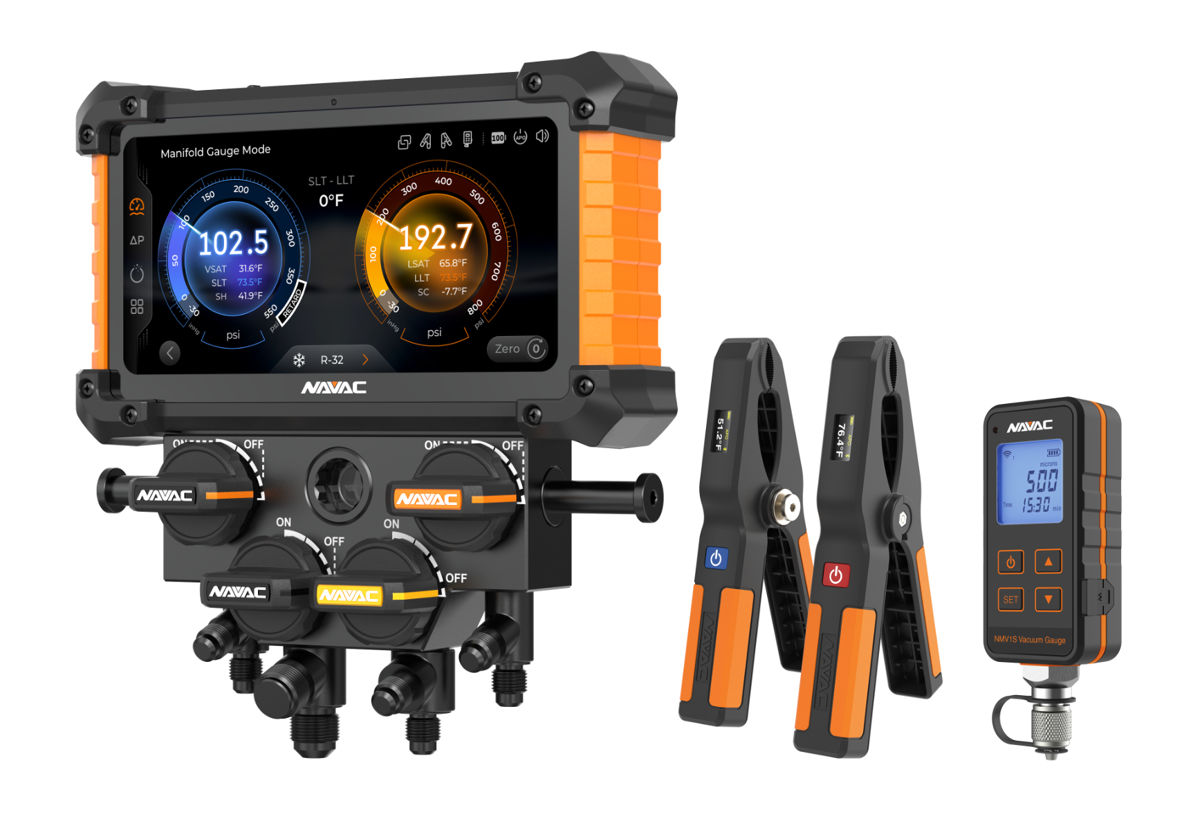NX4GV NAVAC NEXUS™ 2 Digital Manifold Gauge Kit w/ Vacuum Gauge, 4-Valve, Bluetooth, A2L, myNAVAC™ App