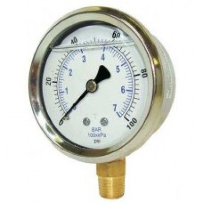 PIC Gauges 202D-204D 2", 0-60 PSI, 1/4"Npt Center Back Mount, Dry (Fillable), Brass Internals