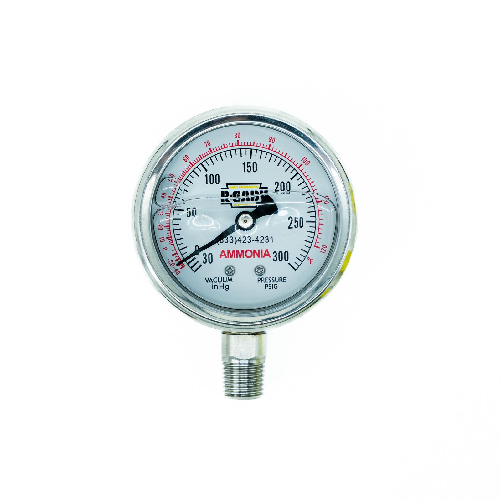 IND111-2 IRP 2-1/2" Liquid Filled Stainless Ammonia Gauge -30 To 300 # 1/4 Mpt Bottom Connection