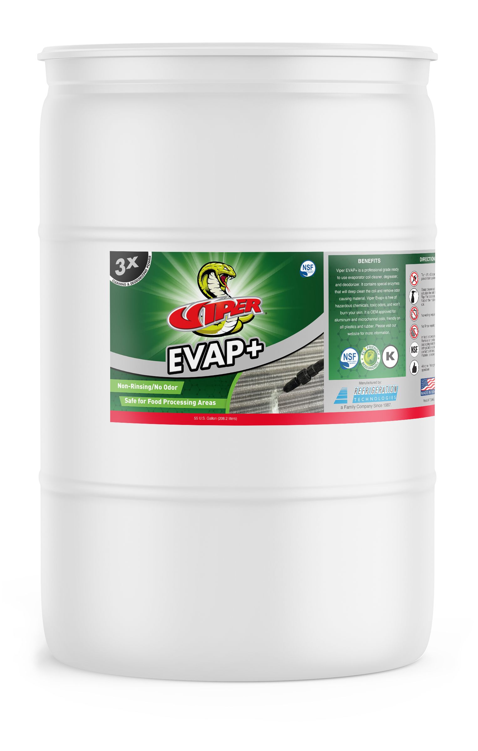RT350D Refrigeration Technologies Viper Evap+ Evaporator Coil Cleaner Drum (55 GALLON)