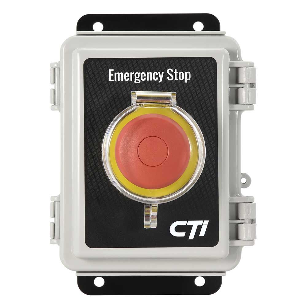 SB-ES3 CTI Emergency stop pushbutton switch, 120Vac, NC/NO contacts, NEMA 4X polycarbonate enclosure with
