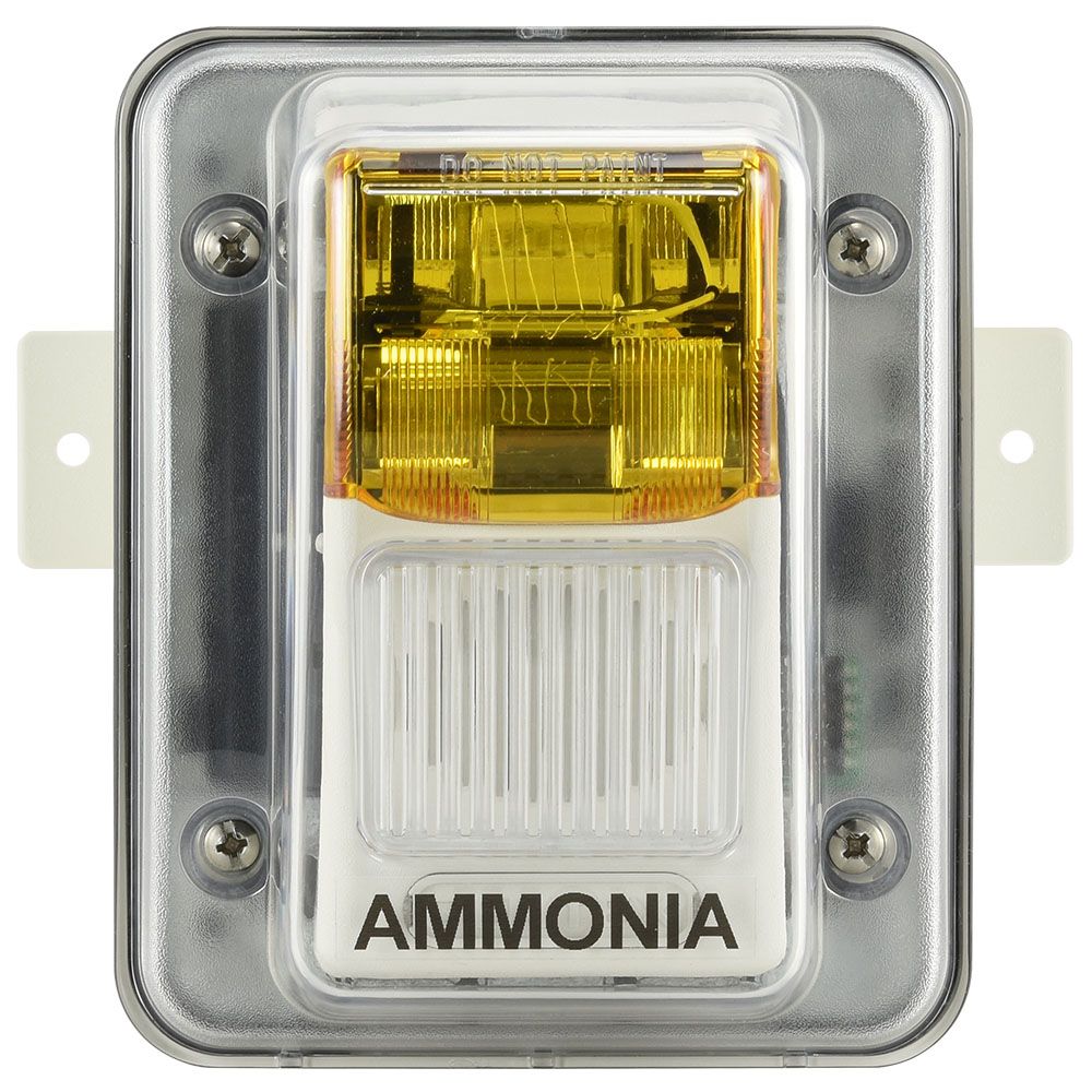 SHA-24-AMBER CTI Horn/Strobe 24VDC, white body, amber lens, with weather proof mounting backbox labeled 'A