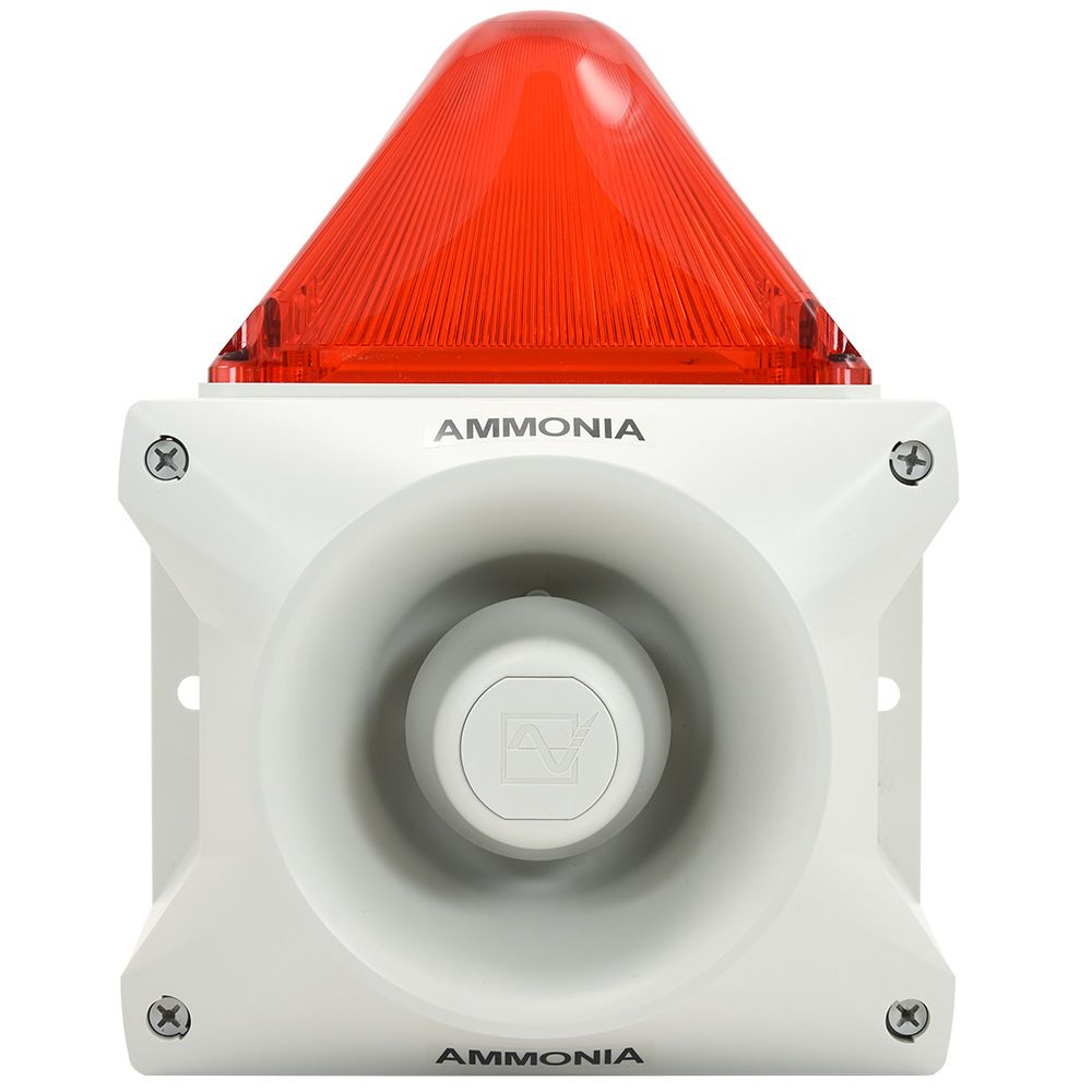 SHA-PAX-110-120-RED CTI Horn/Strobe 120VAC, 110 dB, 80 tones with 4 inputs, white body, Red lens, weather