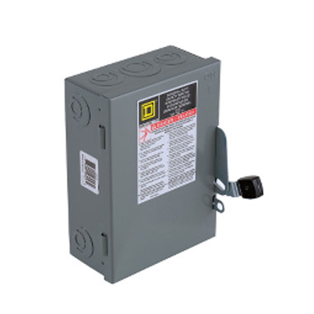 D211N Square D Safety Switch, General Duty, Fusible, 30A, 2 Poles, 3 Hp, 120 VAC, NEMA 1, Neutral Factory Installed