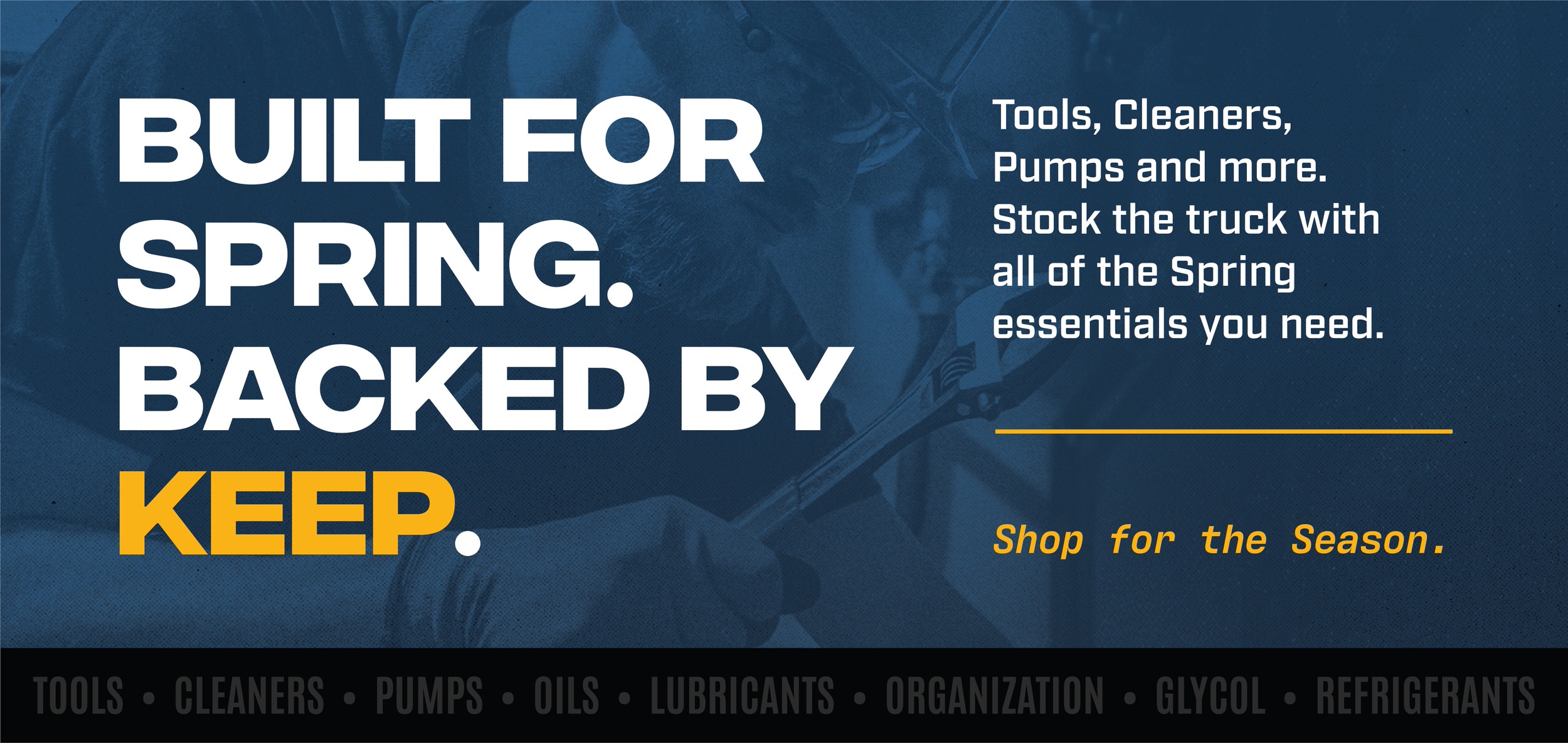 HVAC and refrigeration tools, cleaners, pumps, lubricants, and storage for spring maintenance